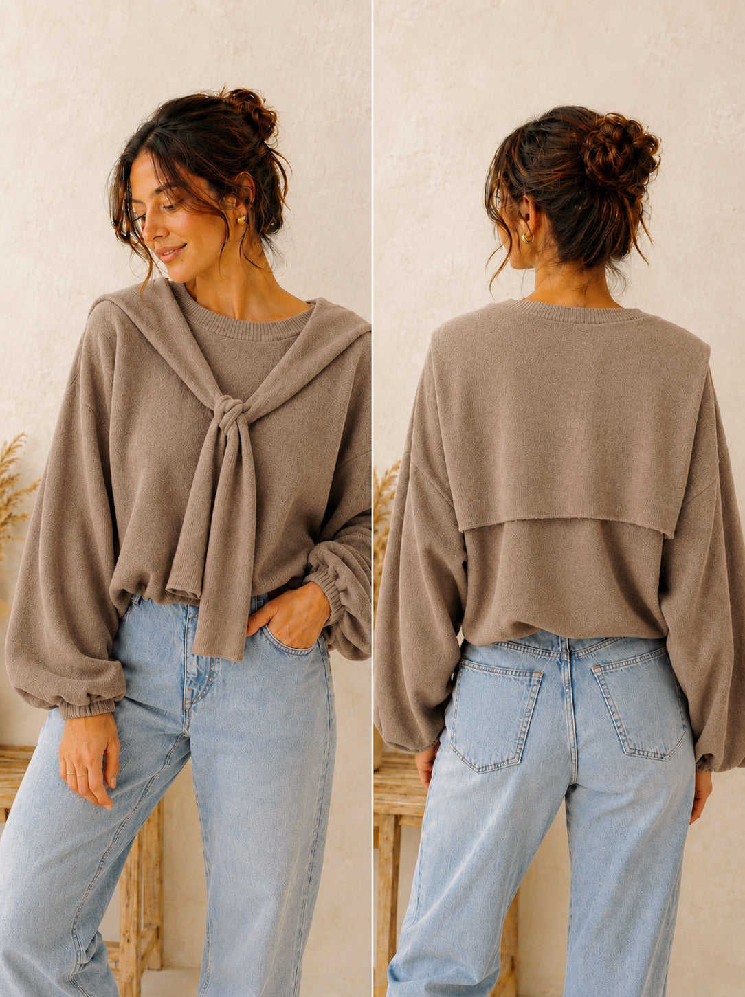 Pull Taupe attaché sur épaules