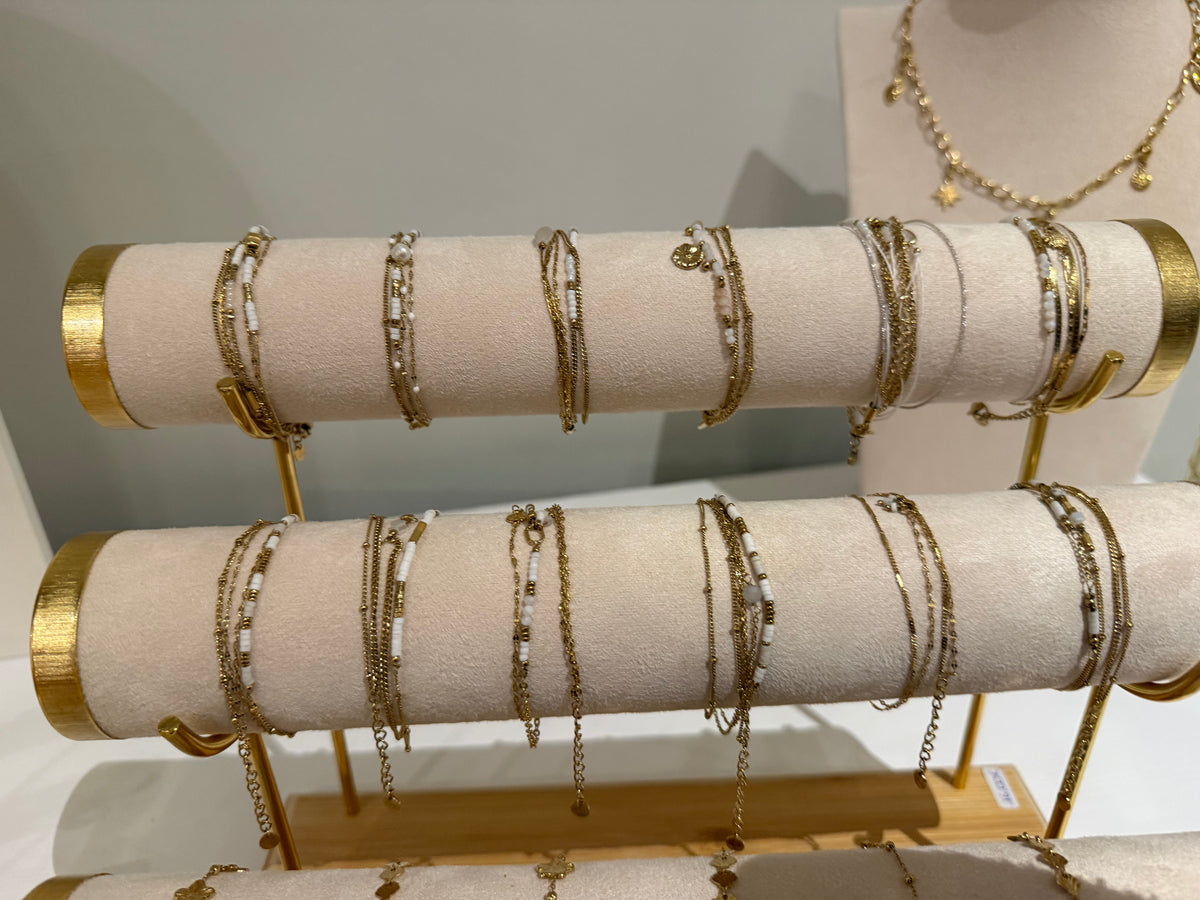 Bracelets double tour blancs/doré