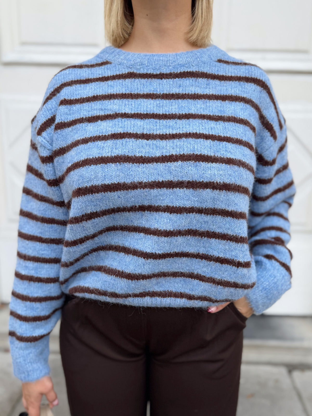 Pull ligné bleu chocolat maille